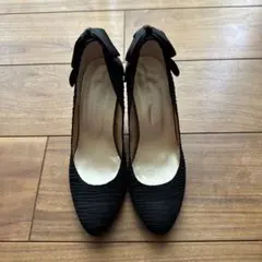 【美品】リボン付きブラックハイヒール