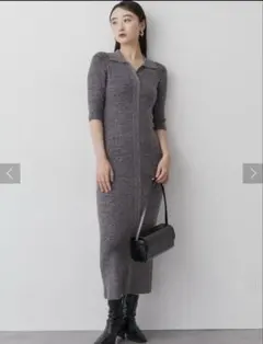 ラグナムーン　カラーネックハーフスリーブニットワンピース　Sサイズ