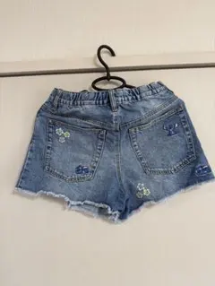 刺繍デザイン デニムハーフパンツ 100cm