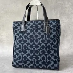 COACH Wool Signature Tote NAVY BLUE
