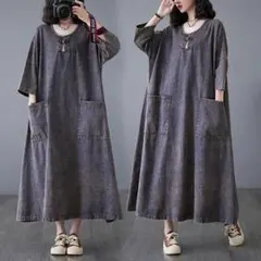 デニムワンピース ゆったり丸襟クルーネックデニム大きいサイズマタニティ ジーンズ