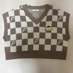 ポムポムプリン チェック柄ニットベスト