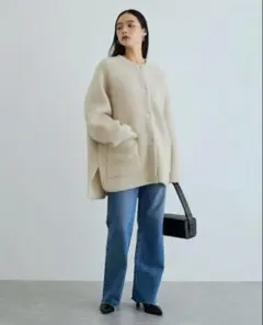 ADAM ET ROPE ダブルフェイスニット ミドル丈カーディガンジャケット