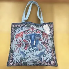 動物スカーフ柄トートバッグ 水色　新品