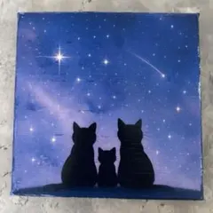 夜空と家族　キャンバスアート 正方形15cm ハンドメイド インテリア