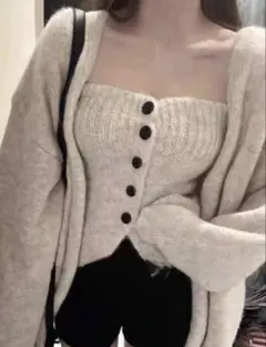 ベージュ ニットカーディガン セット