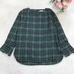 23区 カンクリーニ 長袖チェックシャツ トップス カットソー カジュアル 緑