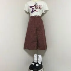 80s 昭和レトロ 日本製 チェックパンツ ワイド 赤チェック ハーフパンツ