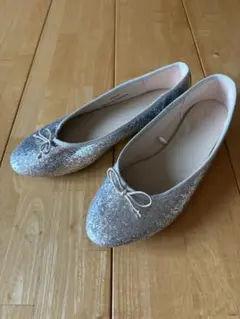 シルバー グリッター フラットシューズ