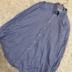 ［良品］CHAPS 格子柄長袖ワイシャツ ブルー 綿100%