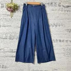 ヘザー　ワイドパンツ　ブルー系　フリーサイズ　ウエストゴム　薄手