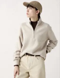 UNIQLO ユニクロ スフレヤーンハーフジップセーターニット　ベージュ