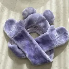 ディズニー　ミッキー　マフラーキャップ　ファンキャップ　紫