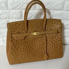 未使用品　✨美品✨　オーストリッチハンドバッグ ブラウン　オーダー品