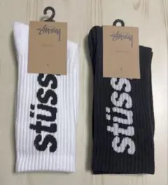 二足セット stussy ステューシー ソックス 靴下 メンズ 白 黒