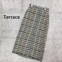 【テラス】ツイードナロータイトスリットスカート マルチカラー ロング ヘムカット