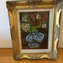 真筆保証】日展作家【中村勝美】筆 題『薔薇』油彩 肉筆 F4キャンバス