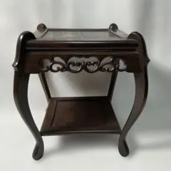 唐木家具 紫檀調 花台 飾台 二段 盆栽台 香炉台 猫脚 透かし彫り