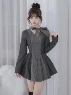 Darich ダーリッチ チェックストライプバルーンミニワンピース