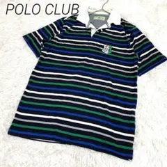 POLO CLUBストライプポロシャツ 半袖 エンブレム付き ゴルフ　スポーツ