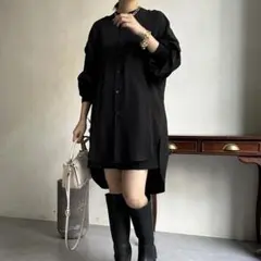 DouDou 袖リブバックボタンロングシャツ