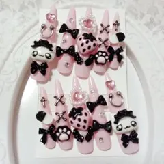 ❤︎ 地雷系 量産型 平成女児 ねこ いちご ゴテゴテ ネイルチップ ❤︎