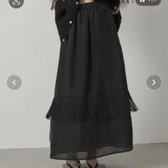 フリンジ付きブラックロングスカートのサムネイル