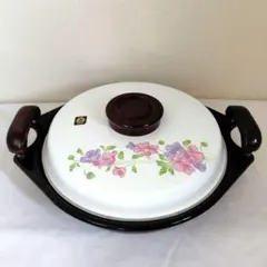 【美品】ハチウエア ホーロー 昭和レトロ 両手鍋 日本製 和風 アンティーク 木