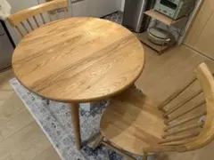 ナチュラルウッド 円形ダイニングテーブルと椅子2脚のセット