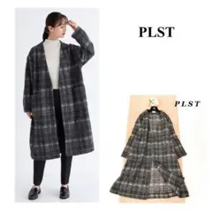 PLST プラステ　ロングコート　ノーカラー　L　チェック