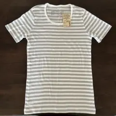 無印良品　MUJI クルーネック半袖Tシャツ M 白/グレーのストライプ