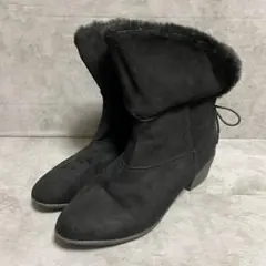 ショートブーツ（LL）ファー ブラック スエード 折り返し