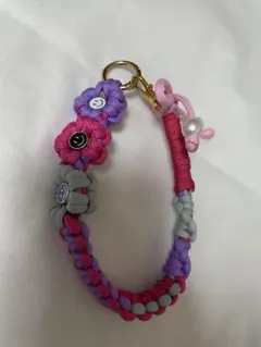 パラコード スマホストラップ フラワー スマイル ハンドメイド