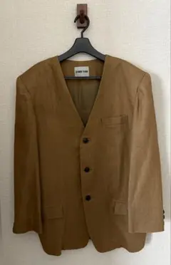 ブラウン ノーカラージャケット リネン　M