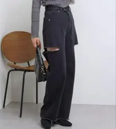 Chico サイドスリットダメージデニムパンツ ブラックサイズ1 M