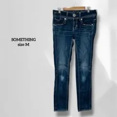 サムシング スキニージーンズ ネイビー ポケット ボタン付きウエスト s6098