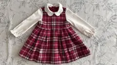 【美品】kate spade赤系チェックの長袖ワンピース90cm