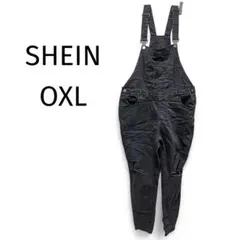 ❤SHEIN CURVE ブラック ダメージ加工 デニム サロペット OXL