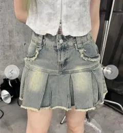 薄いデニム プリーツスカート