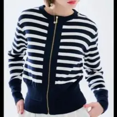 JENNE　24SS　ニット　ジップ　ジャケット　ボーダー　ネイビー　ホワイトのサムネイル