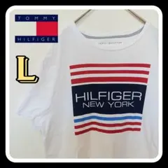 【トミーヒルフィガー Tシャツ】 白 L トリコロールカラー 送料無料
