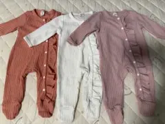 コットンロンパース3点セット 薄手 足つき ロンパース 1-3M 女の子