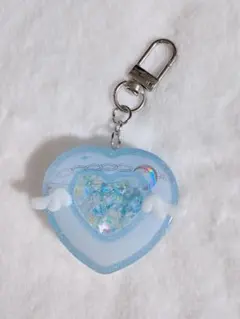 柔らか世界シェイカー レジン チャーム キーホルダー ハート 水色 パンケーキ