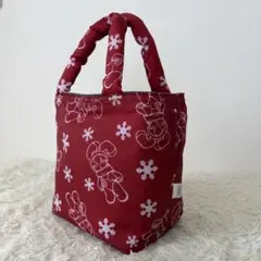 ORBIS トートバッグ レッド ウサギ 雪の結晶柄