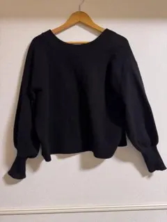 黒 リボン付き前開きニットセーター