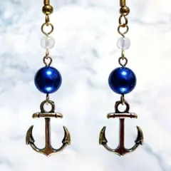 4/12まで限定値下げ★【ピアス】 碇モチーフ マリン ネイビーブルー 春夏