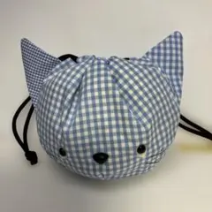 巾着　ちび猫ワンポイント:ギンガム 　　　No.109-CM