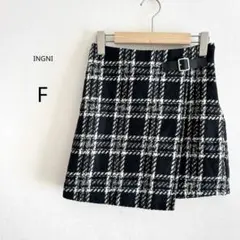 【INGNI】 ミニスカート スカパン 台形 ツイード ブラック サイドベルト