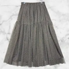 ハニーズ チュールスカート チャコールグレー レオパード ロング ティアード M