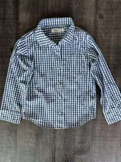 ギンガムチェック柄長袖シャツ 120 ネイビー　紺　ユニクロ